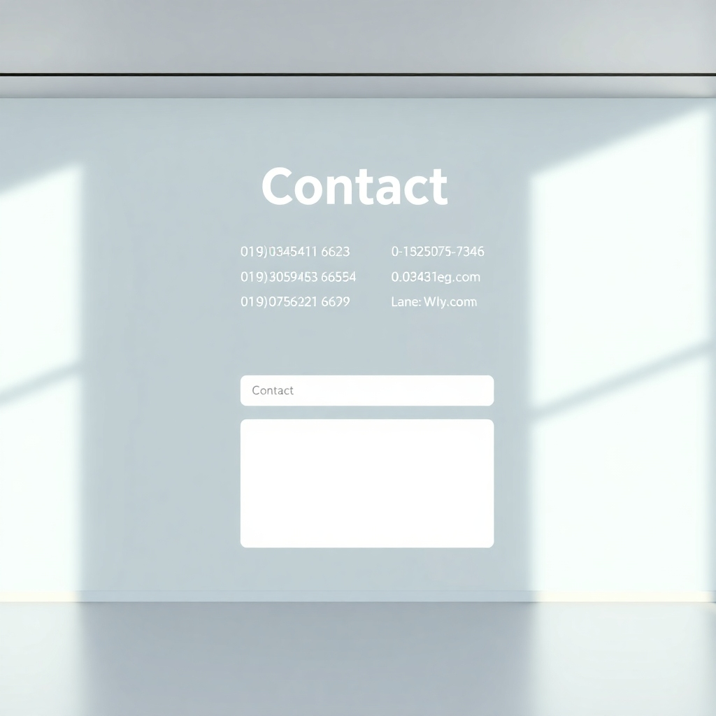 A modern website interface displaying a contact page with clear information like phone numbers, email addresses, and a contact form. The background features a calming color palette, and easy navigation icons appear. The overall feel is user-friendly and inviting.