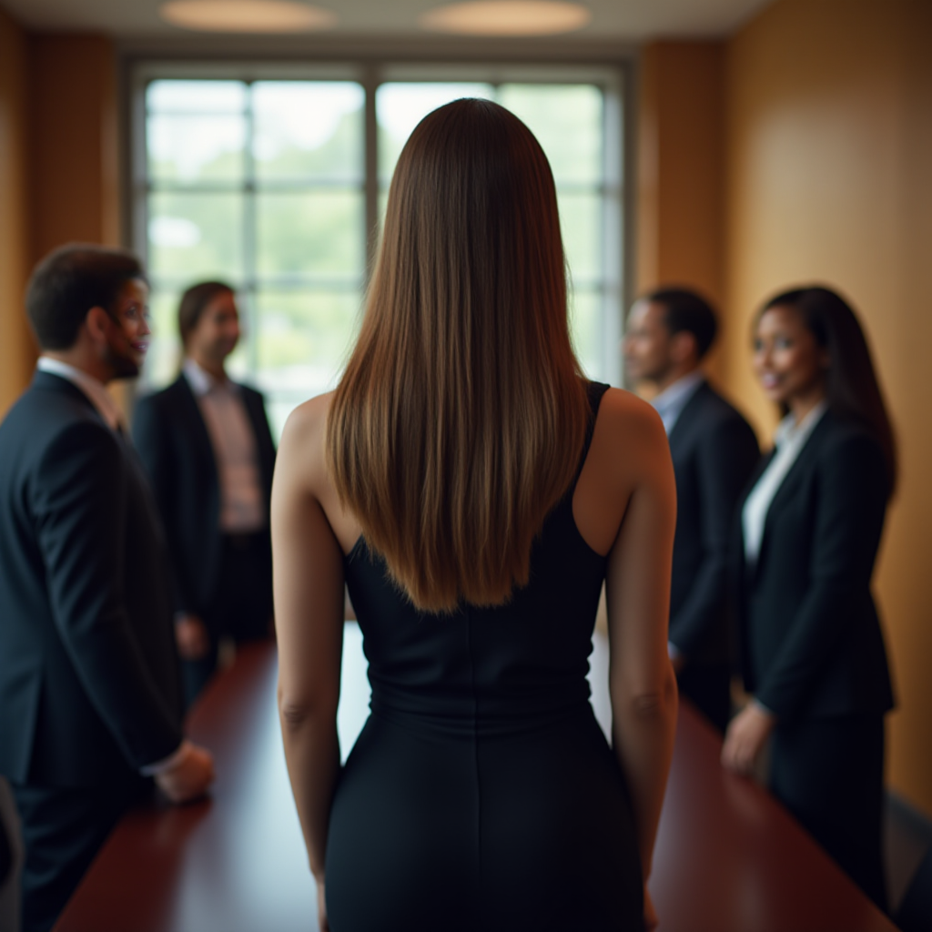 Generate a highly detailed image depicting a collaborative law negotiation taking place in a bright, modern conference room. The focus is on a round table where diverse professionals are engaged in a constructive conversation. Utilize dramatic side lighting to create depth, highlighting their expressions of determination and empathy. The room is filled with natural light coming from large windows, with a view of a cityscape beyond. The color palette should incorporate soft blues and neutral tones, promoting a calm and focused mood. Capture the texture of the polished conference table and sleek chairs. Place a few legal documents and pens on the table, emphasizing the professional context. The camera angle should be at eye level, giving a clear view of the participants' interactions. Render the image in ultra-detailed quality, ensuring clarity in expressions and subtle environmental details.