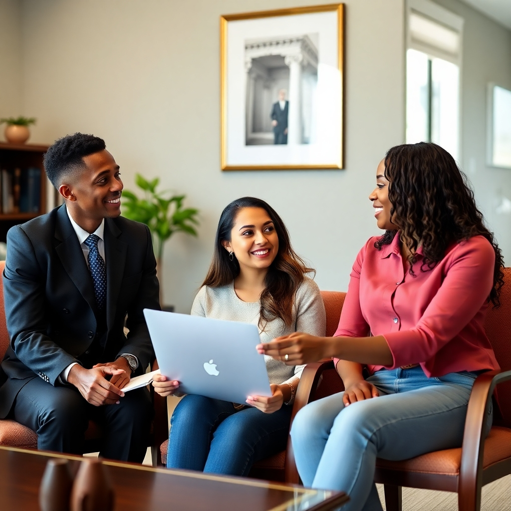 A serene family gathering in a well-decorated living room, where elderly parents discuss estate planning with their adult children. A paper document labeled 'Estate Plan' is visible on the table, surrounded by family photo frames, illustrating warmth and unity.